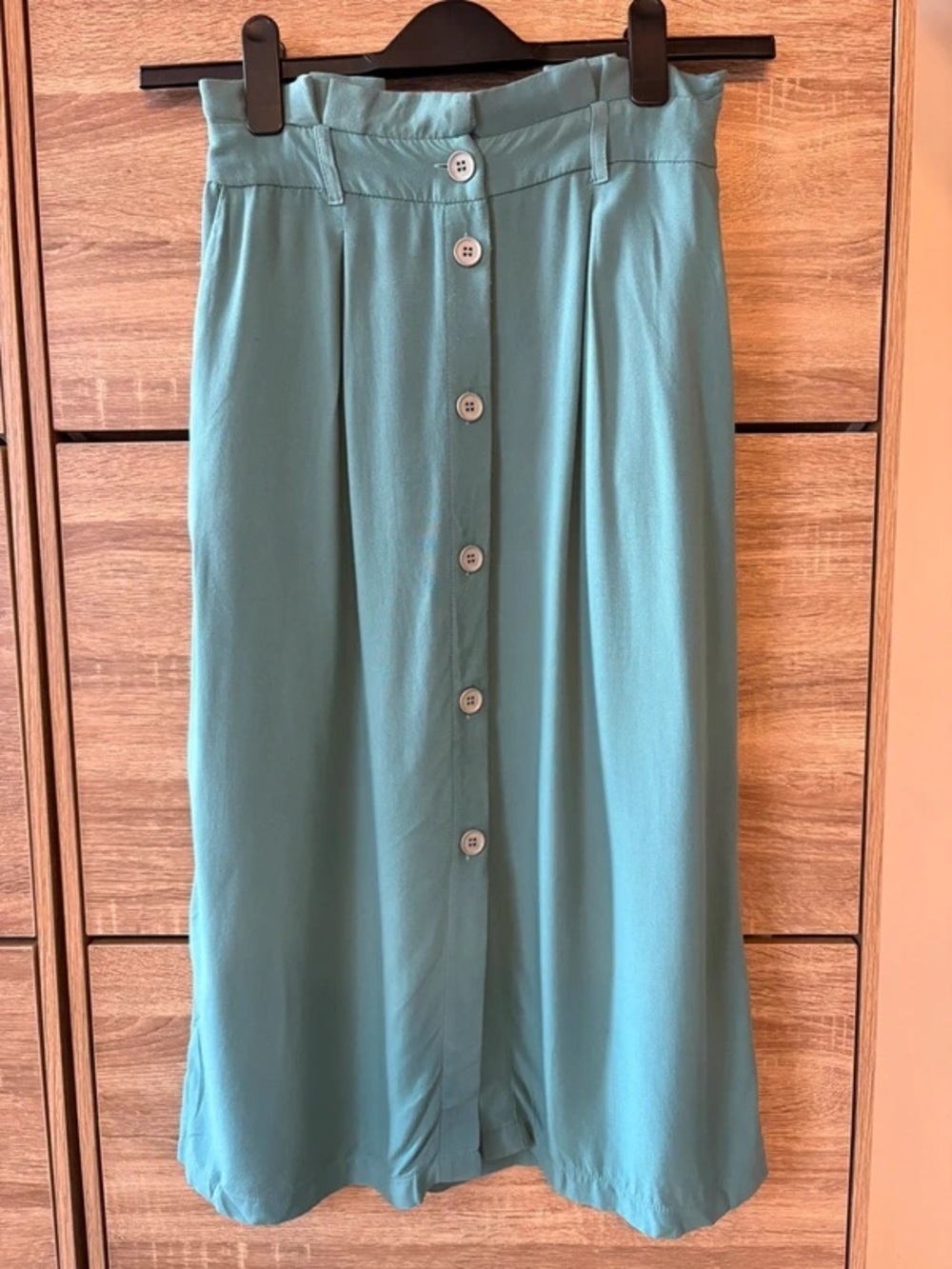 Button-Front Teal Midi Skirt
